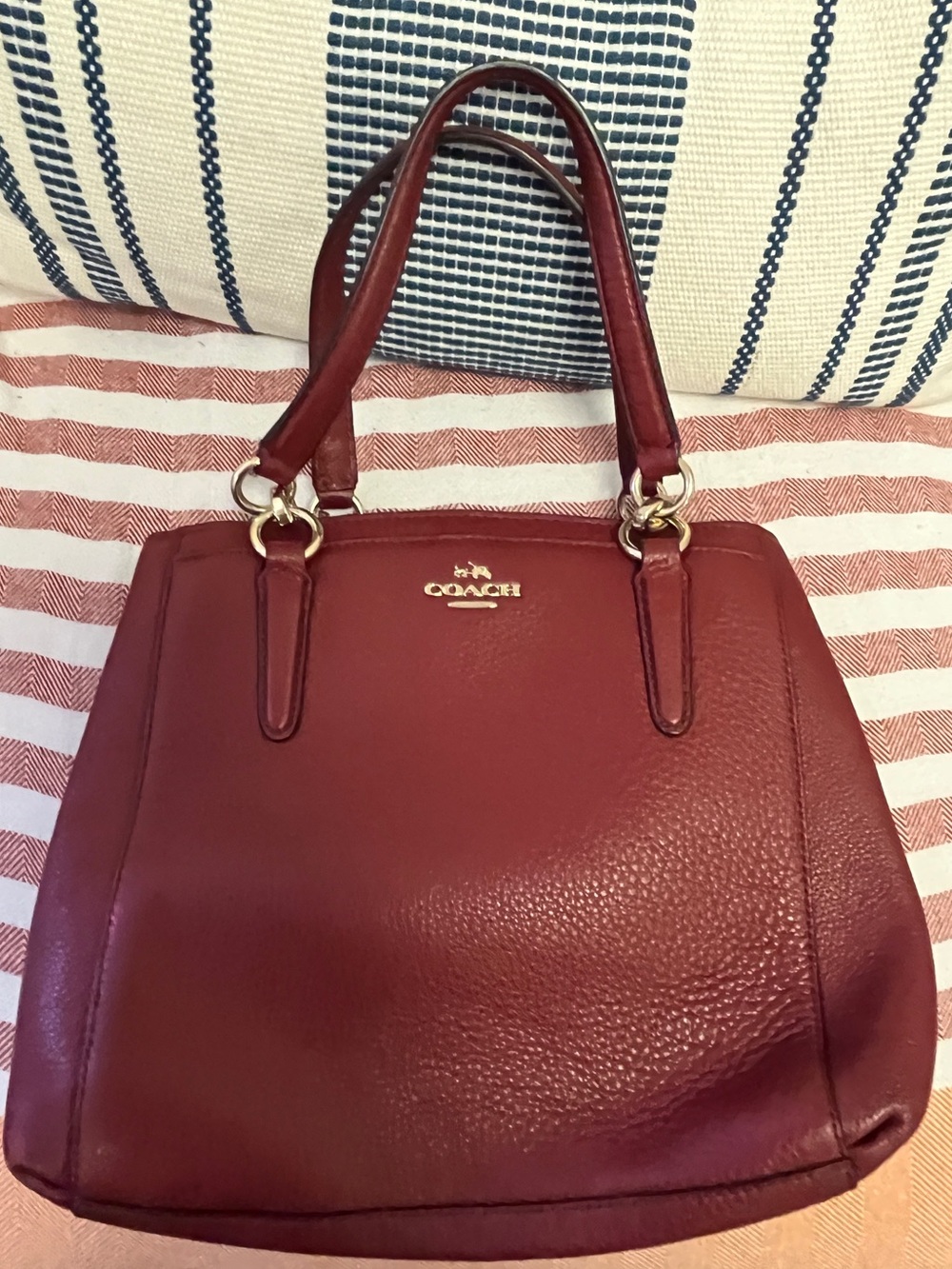 Coach Burgundy Leather Shoulder Bag with Gold Hardware